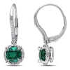 Thumbnail Image 0 of 6.0mm Lab-Created Emerald and 0.09 CT. T.W. Diamond Frame Drop Earrings in 10K White Gold