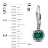 Thumbnail Image 1 of 6.0mm Lab-Created Emerald and 0.09 CT. T.W. Diamond Frame Drop Earrings in 10K White Gold