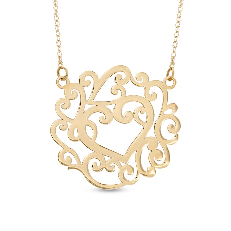 Filigree Heart Necklace in 10K Gold|Peoples Jewellers