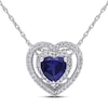 Thumbnail Image 0 of 6.0mm Heart-Shaped Lab-Created Blue Sapphire and 0.20 CT. T.W. Diamond Double Frame Pendant in 10K White Gold - 17"