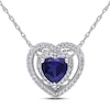 Thumbnail Image 1 of 6.0mm Heart-Shaped Lab-Created Blue Sapphire and 0.20 CT. T.W. Diamond Double Frame Pendant in 10K White Gold - 17"