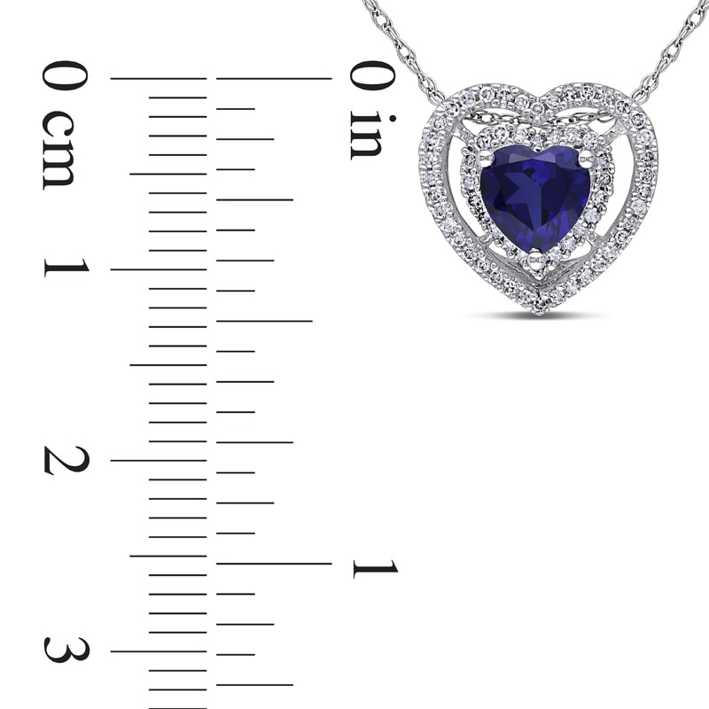 6.0mm Heart-Shaped Lab-Created Blue Sapphire and 0.20 CT. T.W. Diamond Double Frame Pendant in 10K White Gold - 17"