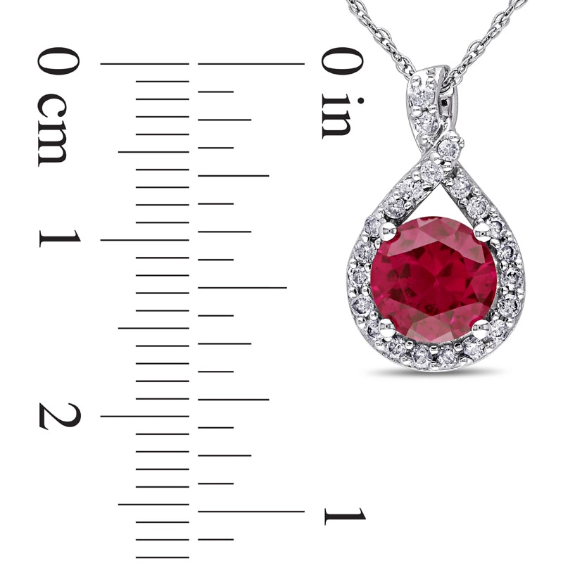 7.0mm Lab-Created Ruby and 0.22 CT. T.W. Diamond Twist Pendant in 10K White Gold - 17"