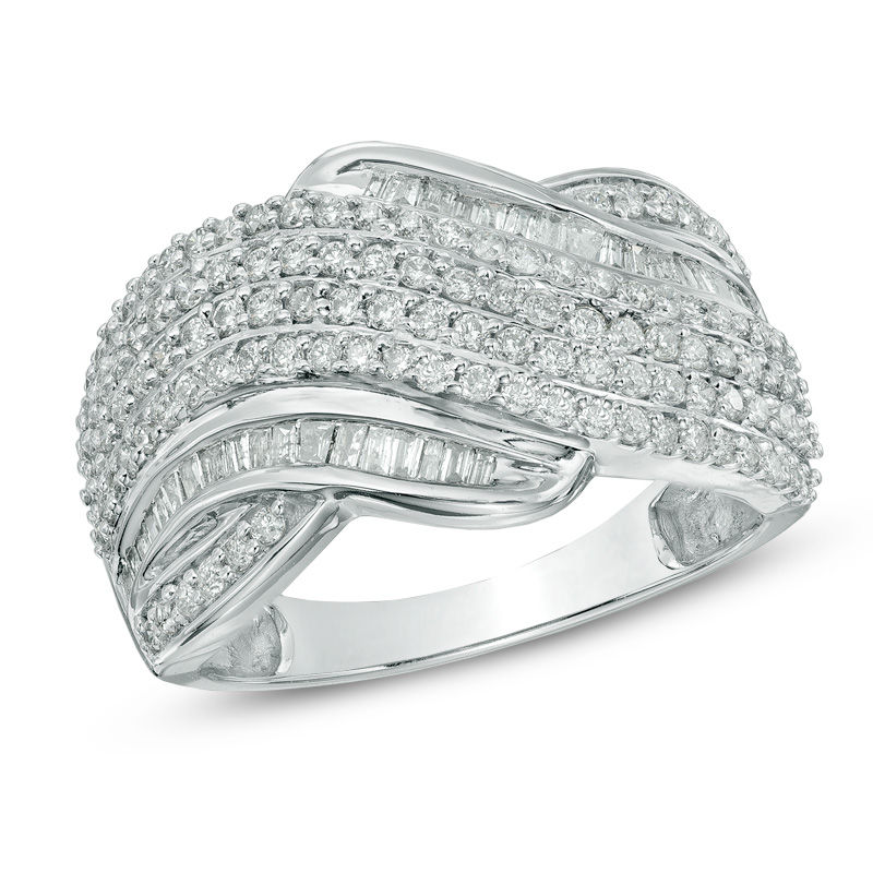 1.00 CT. T.W. Diamond Multi-Row Wave Ring in 10K White Gold