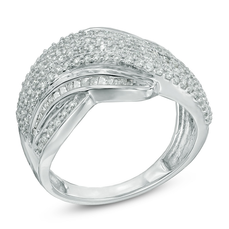 1.00 CT. T.W. Diamond Multi-Row Wave Ring in 10K White Gold