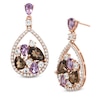 Thumbnail Image 1 of Rose de France Amethyst, Smoky Quartz and White Topaz Drop Earrings in Sterling Silver with 14K Rose Gold Plate