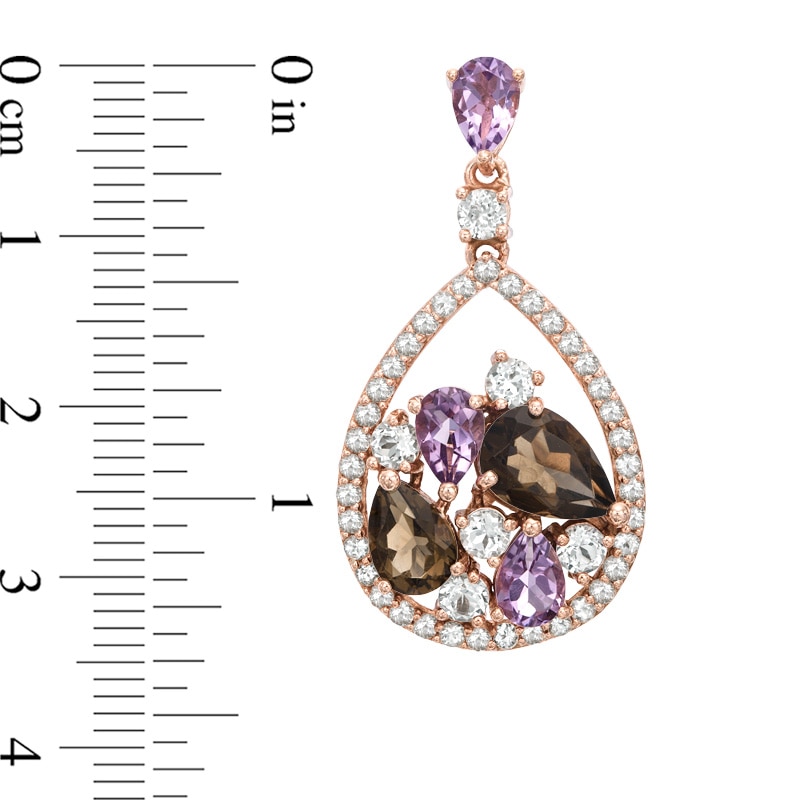 Rose de France Amethyst, Smoky Quartz and White Topaz Drop Earrings in Sterling Silver with 14K Rose Gold Plate