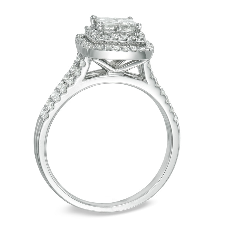 1.00 CT. T.W. Certified Canadian Princess-Cut Quad Diamond Frame Engagement Ring in 14K White Gold (I/I2)
