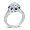 Thumbnail Image 1 of Vera Wang Love Collection 1.17 CT. T.W. Diamond and Blue Sapphire Frame Ring in 14K White Gold