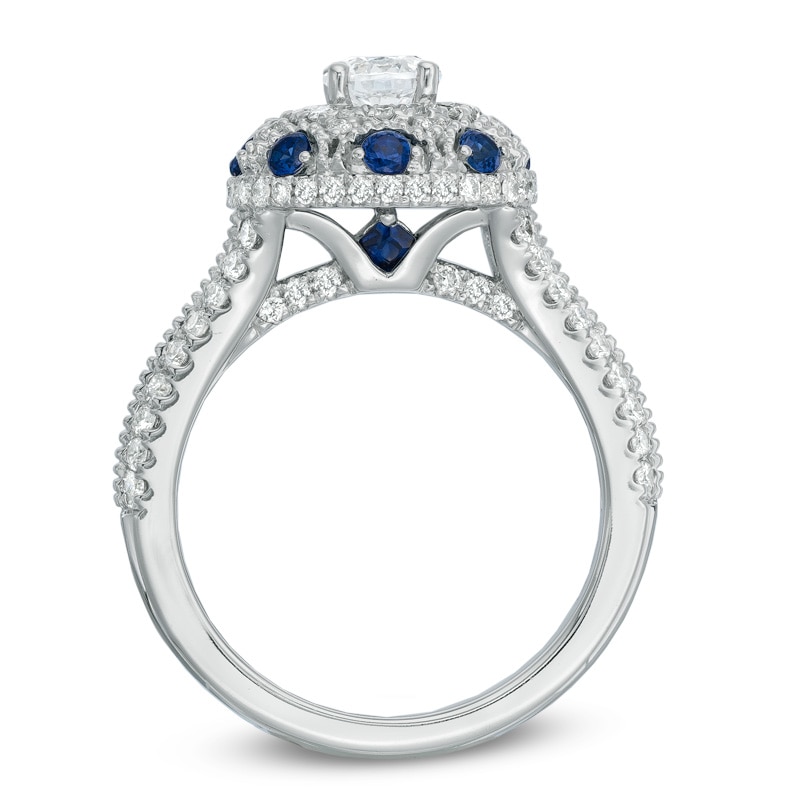 Vera Wang Love Collection 1.17 CT. T.W. Diamond and Blue Sapphire Frame Ring in 14K White Gold