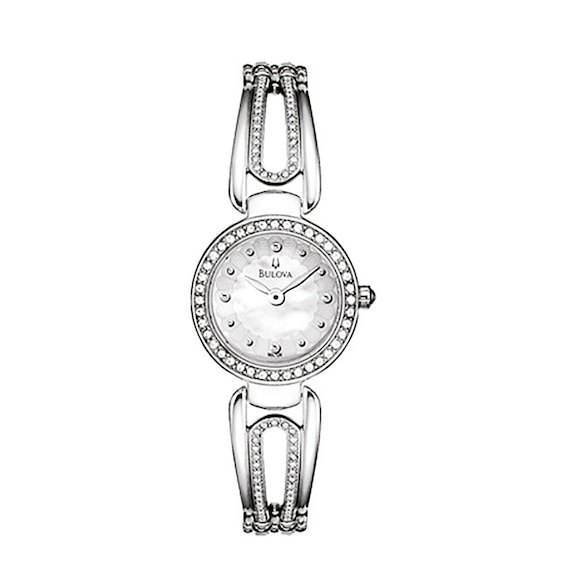 Ladies' Bulova Crystal Accent Bangle Watch with Mother-of-Pearl Dial (Model: 96L126)