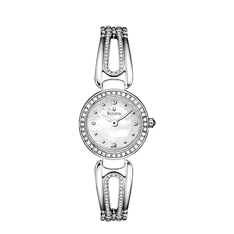 Ladies' Bulova Crystal Accent Bangle Watch with Mother-of-Pearl Dial (Model: 96L126)|Peoples Jewellers