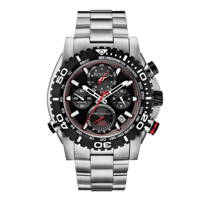 Men's Bulova Precisionist Chronograph Watch with Black Dial (Model: 98B212)|Peoples Jewellers
