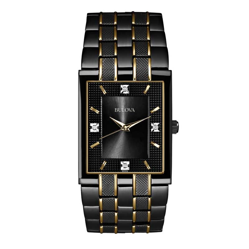 Main Image 1 of Men's Bulova Diamond Accent Two-Tone Watch with Rectangular Black Dial (Model: 98D004)