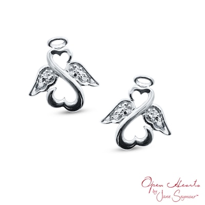 Open Hearts by Jane Seymour™ Diamond Accent Wings and Halo Stud Earrings in Sterling Silver
