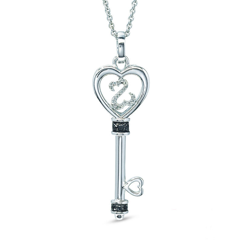 Open Hearts by Jane Seymour™ 0.065 CT. T.W. Enhanced Black and White Diamond Top Key Pendant in Sterling Silver|Peoples Jewellers