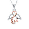 Thumbnail Image 0 of Open Hearts by Jane Seymour™ 0.04 CT. T.W. Diamond Wings and Halo Pendant in Sterling Silver and 10K Rose Gold