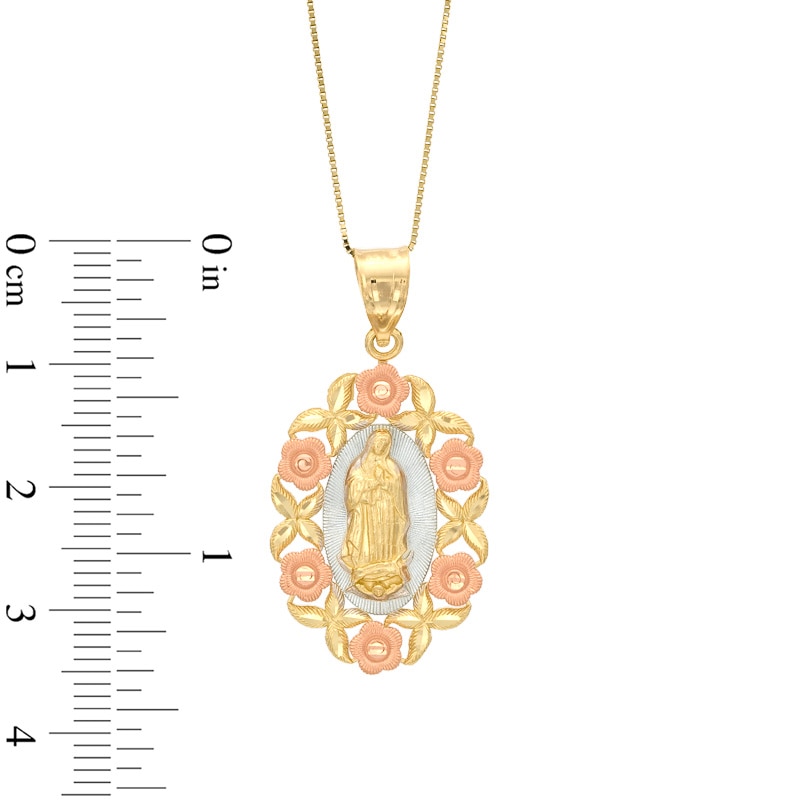 Our Lady of Guadalupe Flower Pendant in 10K Two-Tone Gold