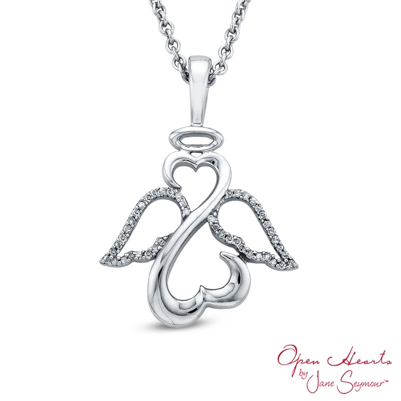Open Hearts by Jane Seymour™ Diamond Accent Wings and Halo Pendant in Sterling Silver