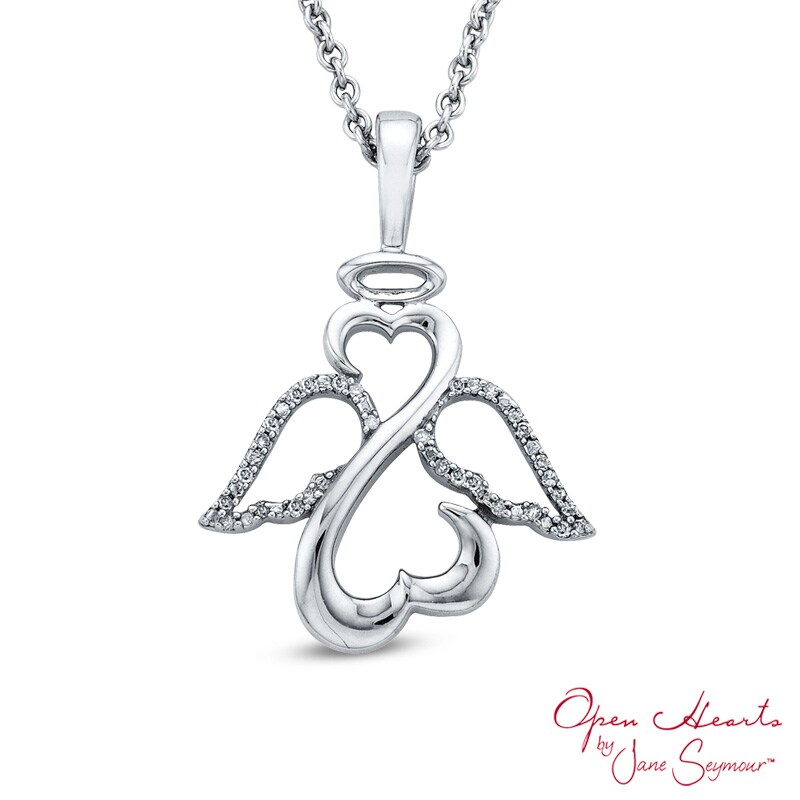 Main Image 1 of Open Hearts by Jane Seymour™ Diamond Accent Wings and Halo Pendant in Sterling Silver