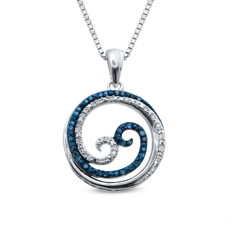 Open Hearts Waves by Jane Seymour™ 0.15 CT. T.W. Diamond Double Row Circle Pendant in Sterling Silver