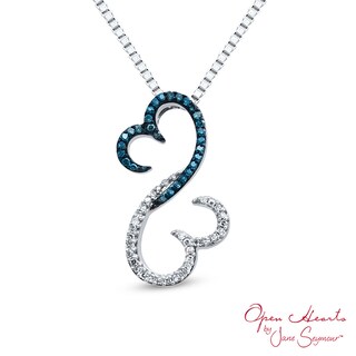 Open Hearts Family by Jane Seymour™ 0.15 CT. T.W. Enhanced Blue and White Diamond Pendant in Sterling Silver
