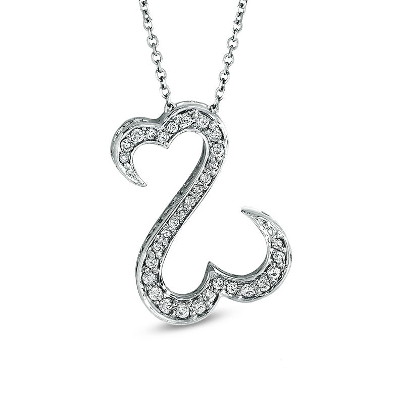 Open Hearts by Jane Seymour™ 0.25 CT. T.W. Diamond Pendant in 14K White Gold - 20"