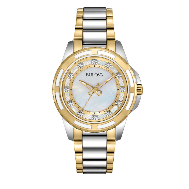 Ladies' Bulova Diamond Accent Two-Tone Watch with Mother-of-Pearl Dial (Model: 98P140)|Peoples Jewellers