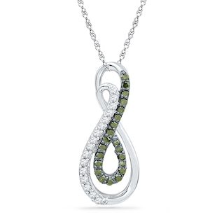 CT. T.W. Enhanced Green and White Diamond Double Infinity Pendant in 10K White Gold