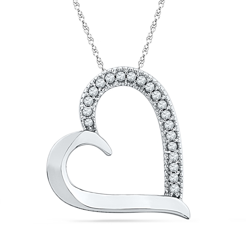 Diamond Accent Tilted Heart Pendant in 10K White Gold