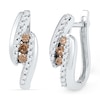 Thumbnail Image 1 of 0.33 CT. T.W. Champagne and White Diamond Linear Three Stone Bypass Drop Earrings in 10K White Gold