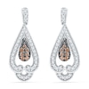Thumbnail Image 1 of 0.50 CT. T.W. Champagne and White Diamond Vintage-Style Teardrop Earrings in 10K White Gold