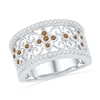 0.43 CT. T.W. Champagne and White Diamond Flower Scroll Band in 10K White Gold