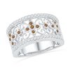 Thumbnail Image 0 of 0.43 CT. T.W. Champagne and White Diamond Flower Scroll Band in 10K White Gold