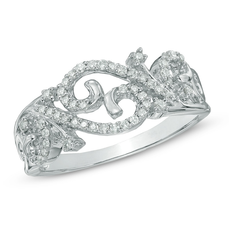 0.25 CT. T.W. Diamond Open Scroll Ring in 10K White Gold