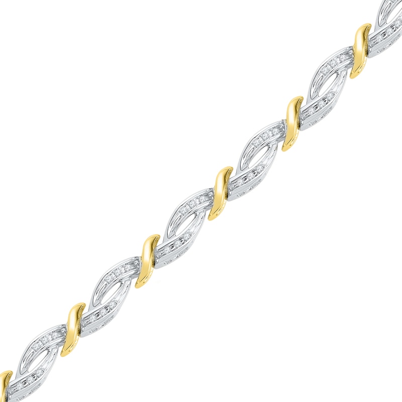 0.25 CT. T.W. Diamond Rolling Waves Bracelet in Sterling Silver and 10K Gold - 7.25"