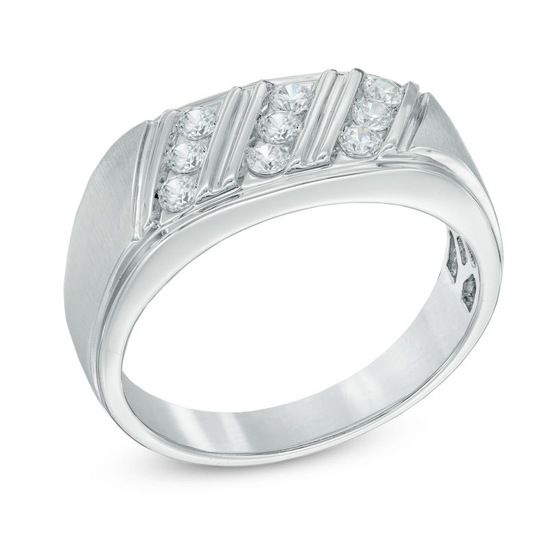 0.50 CT. T.W. Diamond Three Row Slant Wedding Band in 10K White Gold