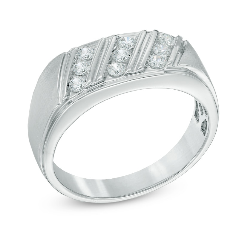 Men's 0.50 CT. T.W. Diamond Three Row Slant Wedding Band in 10K White Gold|Peoples Jewellers