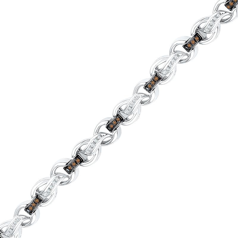 0.50 CT. T.W. Champagne and White Diamond Heart-Shaped Infinity Bracelet in Sterling Silver - 7.5"