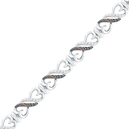 0.25 CT. T.W. Champagne and White Diamond Heart-Shaped Infinity Bracelet in Sterling Silver - 7.25"