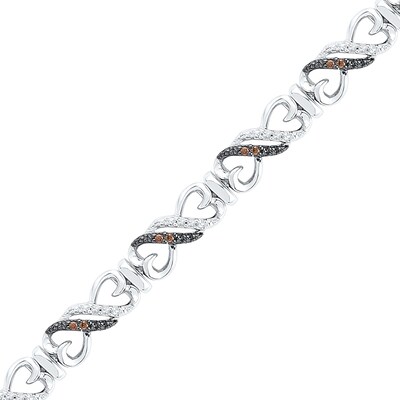 0.25 CT. T.W. Champagne and White Diamond Heart-Shaped Infinity Bracelet in Sterling Silver - 7.25"