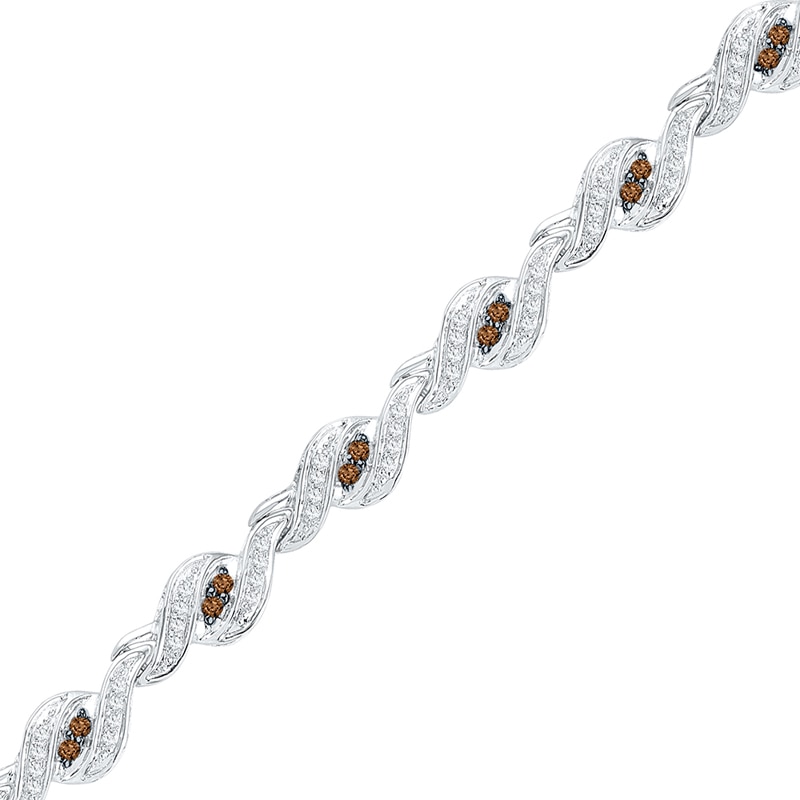 1.00 CT. T.W. Champagne and White Diamond Cascading Bracelet in Sterling Silver - 7.5"