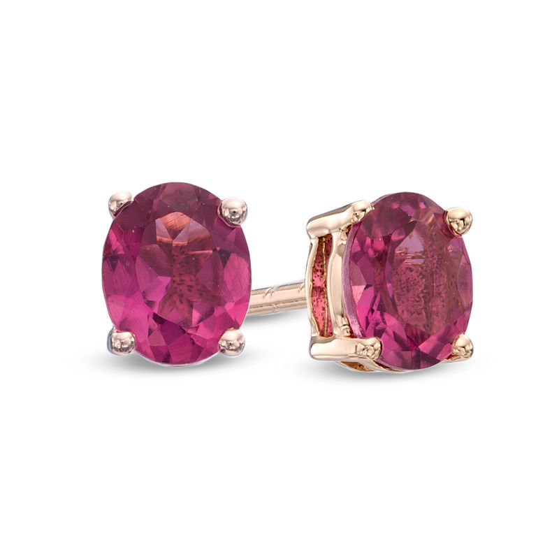 Oval Pink Tourmaline Stud Earrings in 10K Rose Gold | Peoples Jewellers