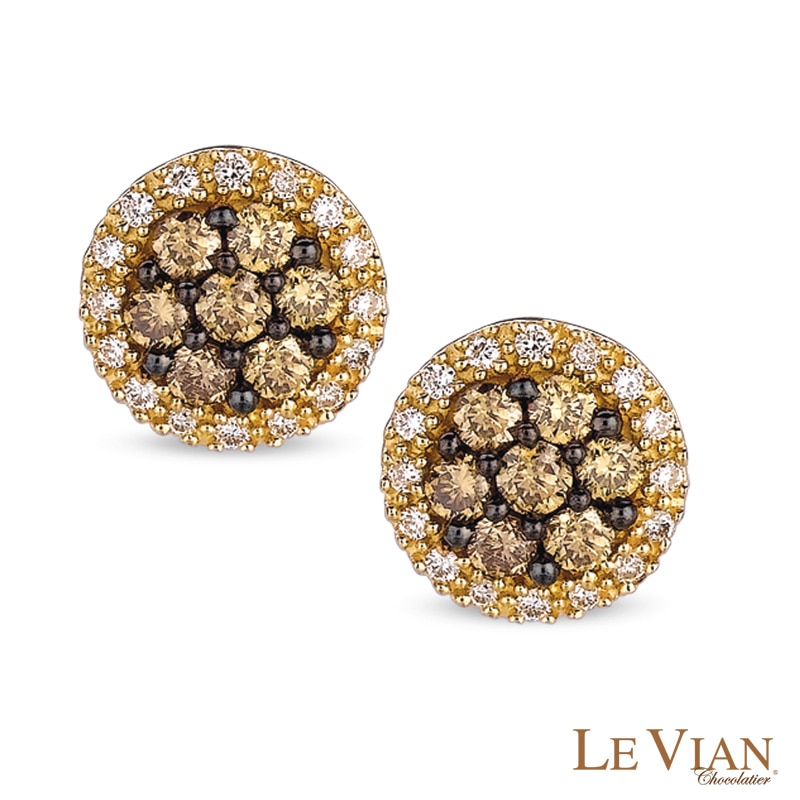 Main Image 1 of Le Vian Chocolate Diamonds® 0.68 CT. T.W. Diamond Frame Cluster Stud Earrings in 14K Honey Gold™