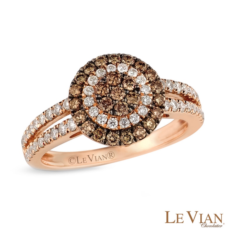 Le Vian Chocolate Diamonds® 0.86 CT. T.W. Diamond Double Frame Ring in 14K Strawberry Gold™