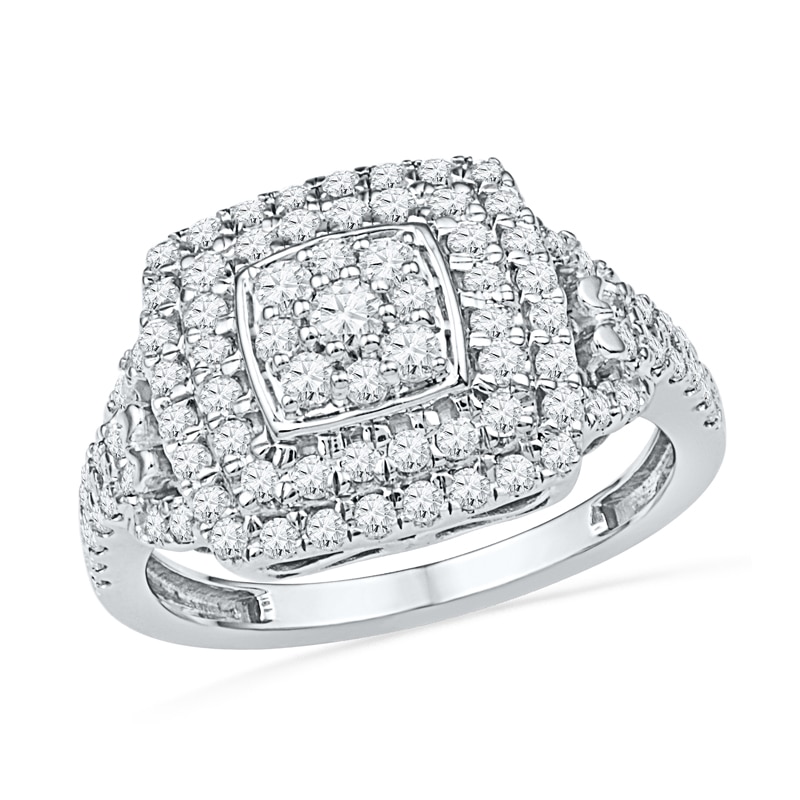 0.63 CT. T.W. Diamond Square Cluster Ring in 10K White Gold|Peoples Jewellers