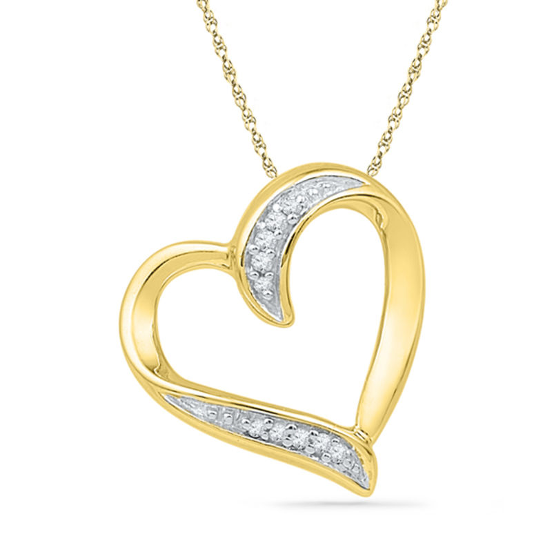 Diamond Accent Tilted Heart Pendant in 10K Gold|Peoples Jewellers