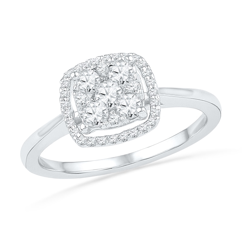 0.50 CT. T.W. Diamond Cluster Frame Ring in 10K White Gold