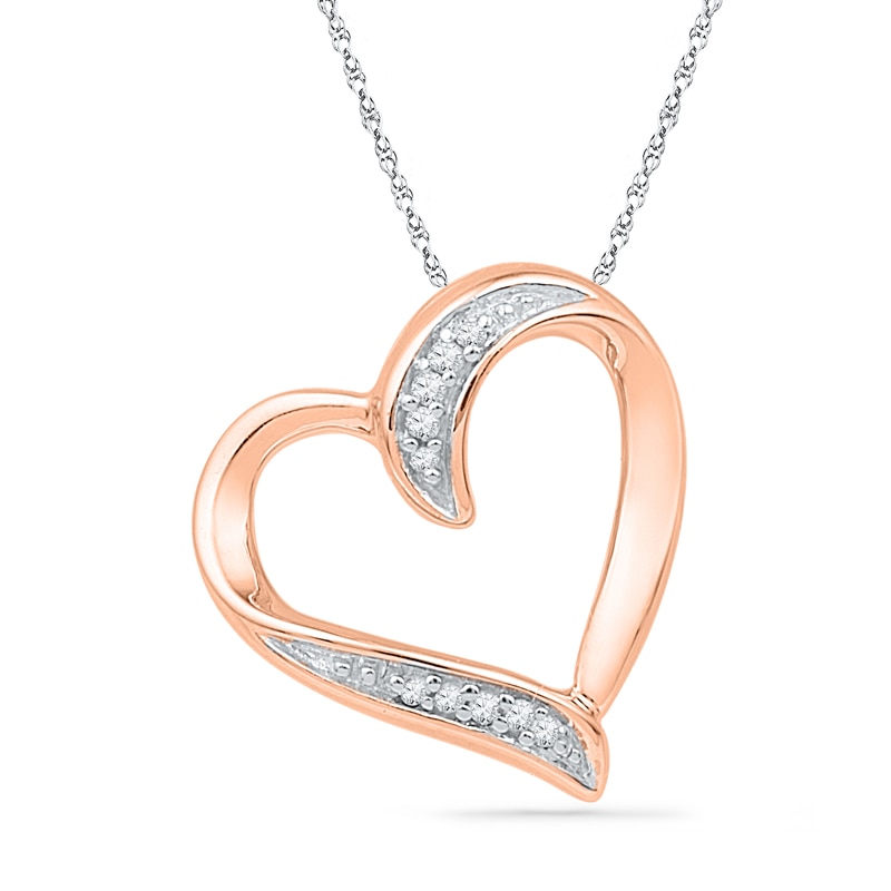 Diamond Accent Tilted Heart Pendant in 10K Rose Gold|Peoples Jewellers