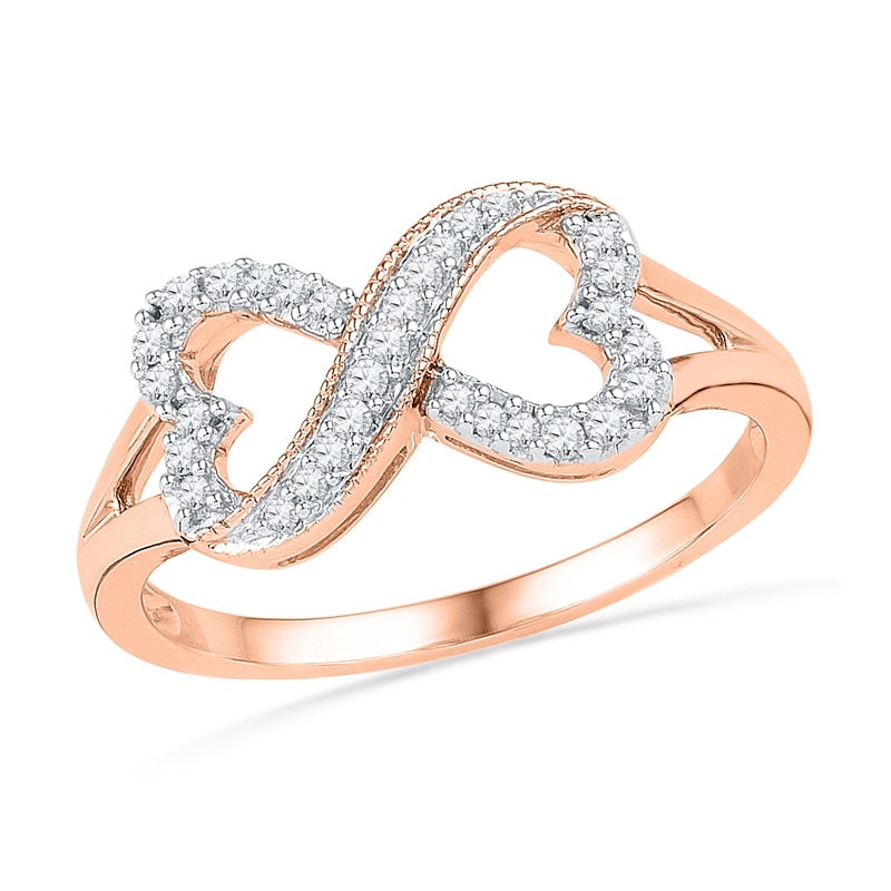 0.16 CT. T.W. Diamond Sideways Heart-Shaped Infinity Ring in 10K Rose Gold